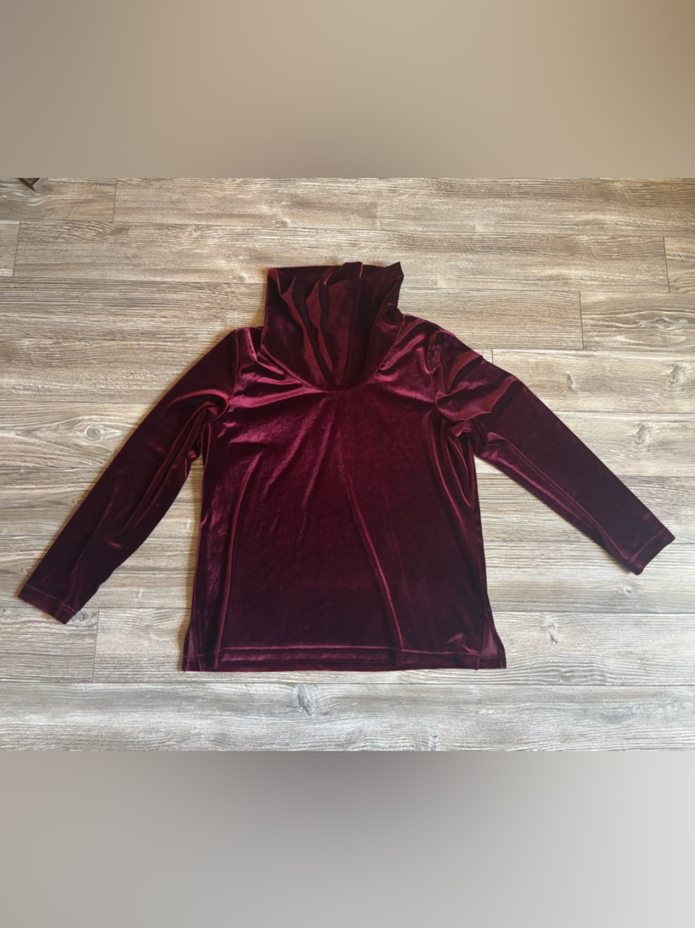 Women's Velvet Long Sleeve Mock Neck Top - Burgundy